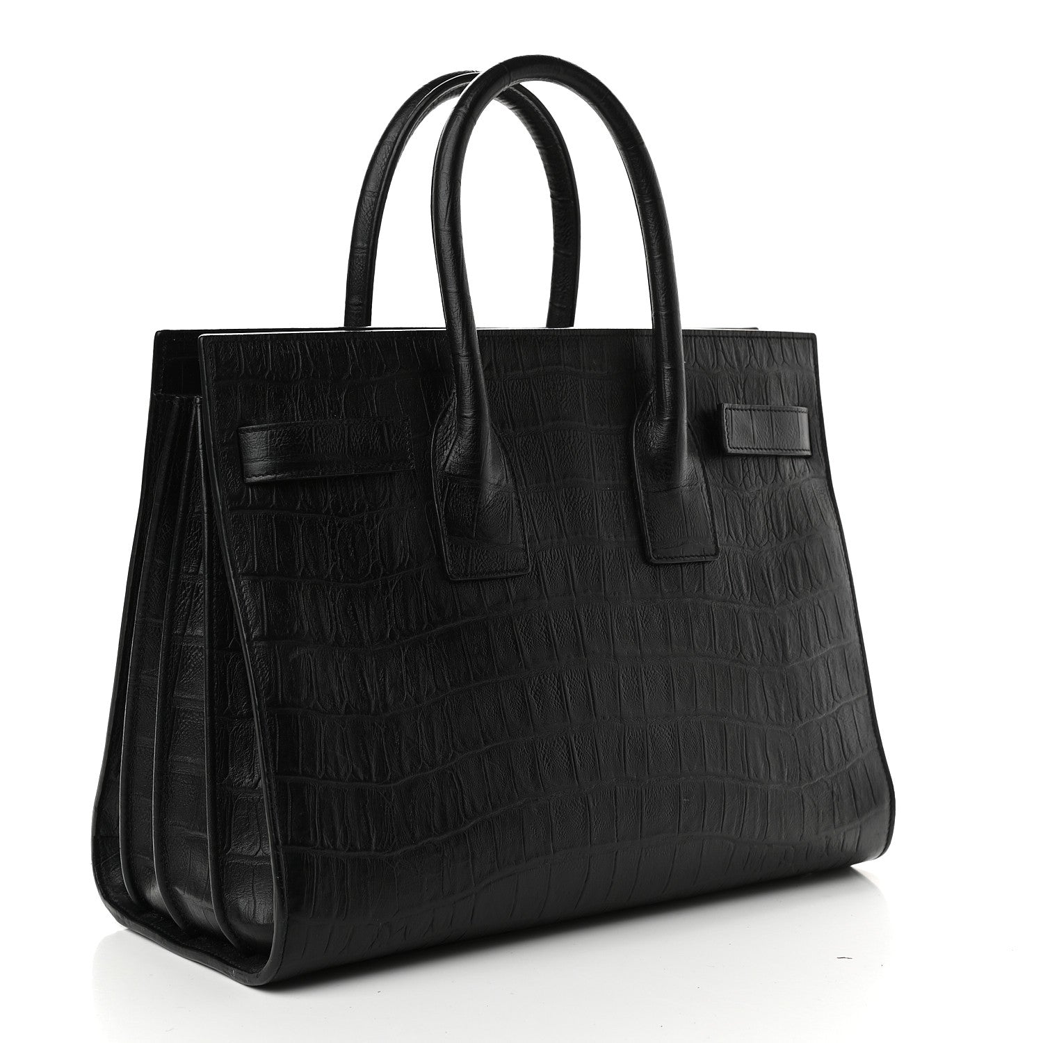 Saint Laurent Calfskin Crocodile Embossed Small Sac de Jour Black 2 of 14