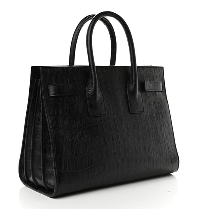 Saint Laurent Calfskin Crocodile Embossed Small Sac de Jour Black 2 of 14