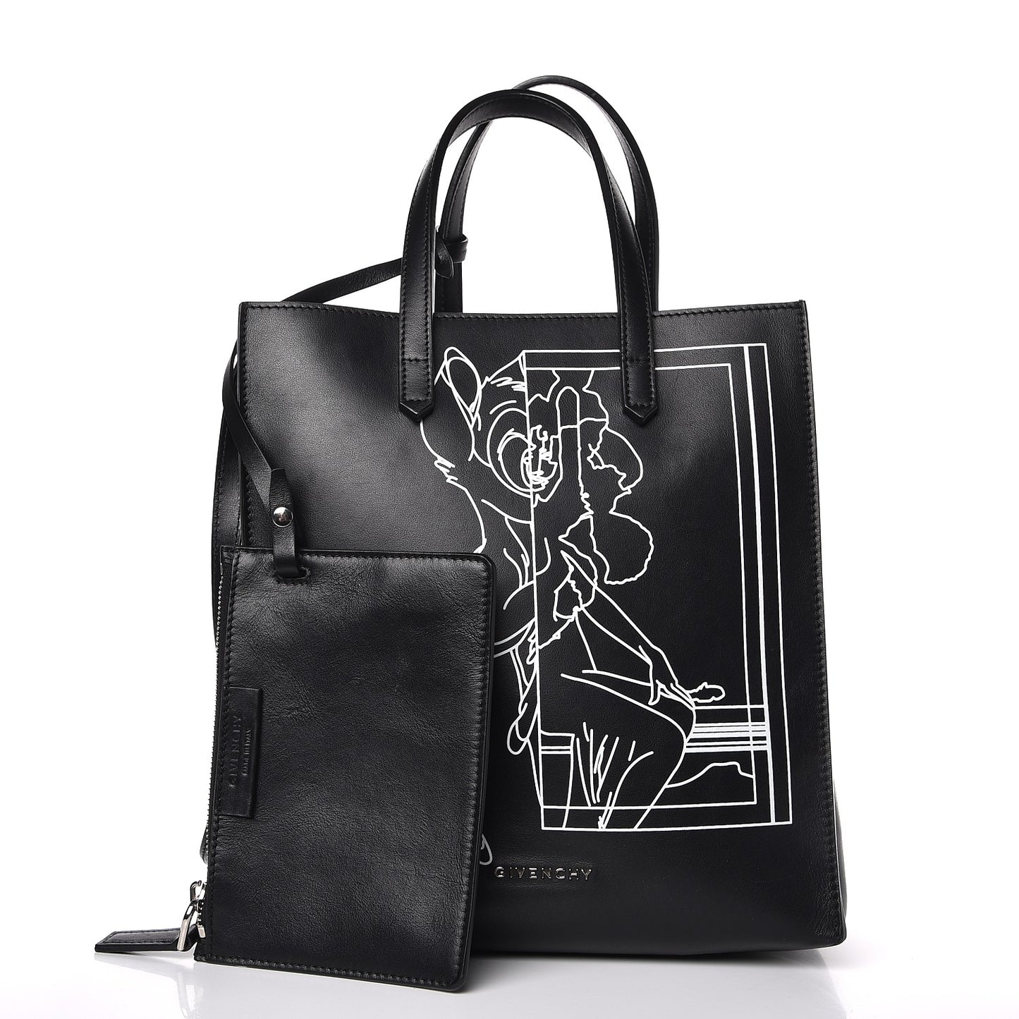 Calfskin Bambi Print Small Stargate Shopper Tote Black