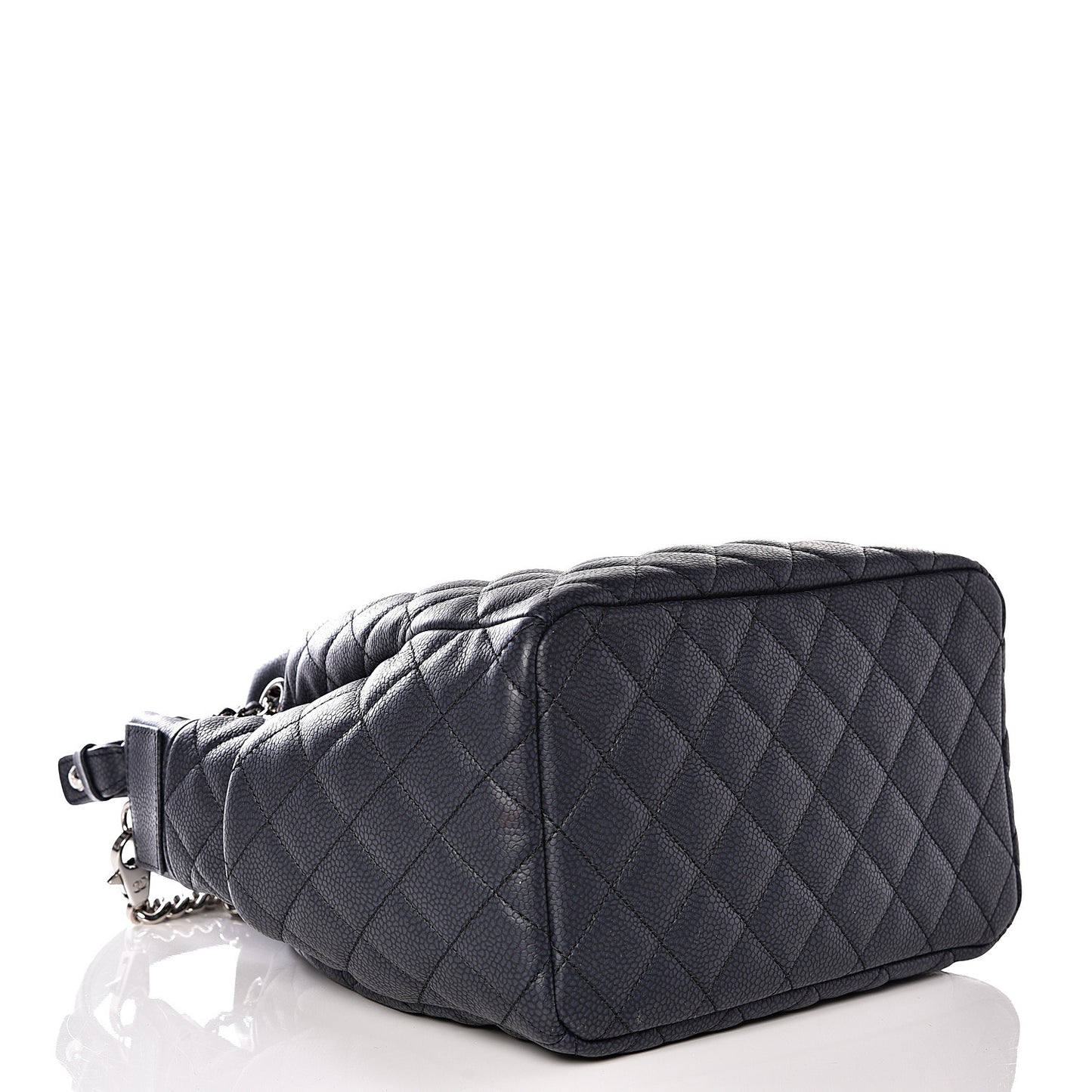 Grained Calfskin Quilted Medium CC Chain Bucket Drawstring Bag Blue