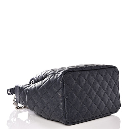 Chanel Grained Calfskin Quilted Medium CC Chain Bucket Drawstring Bag Blue 3 of 8