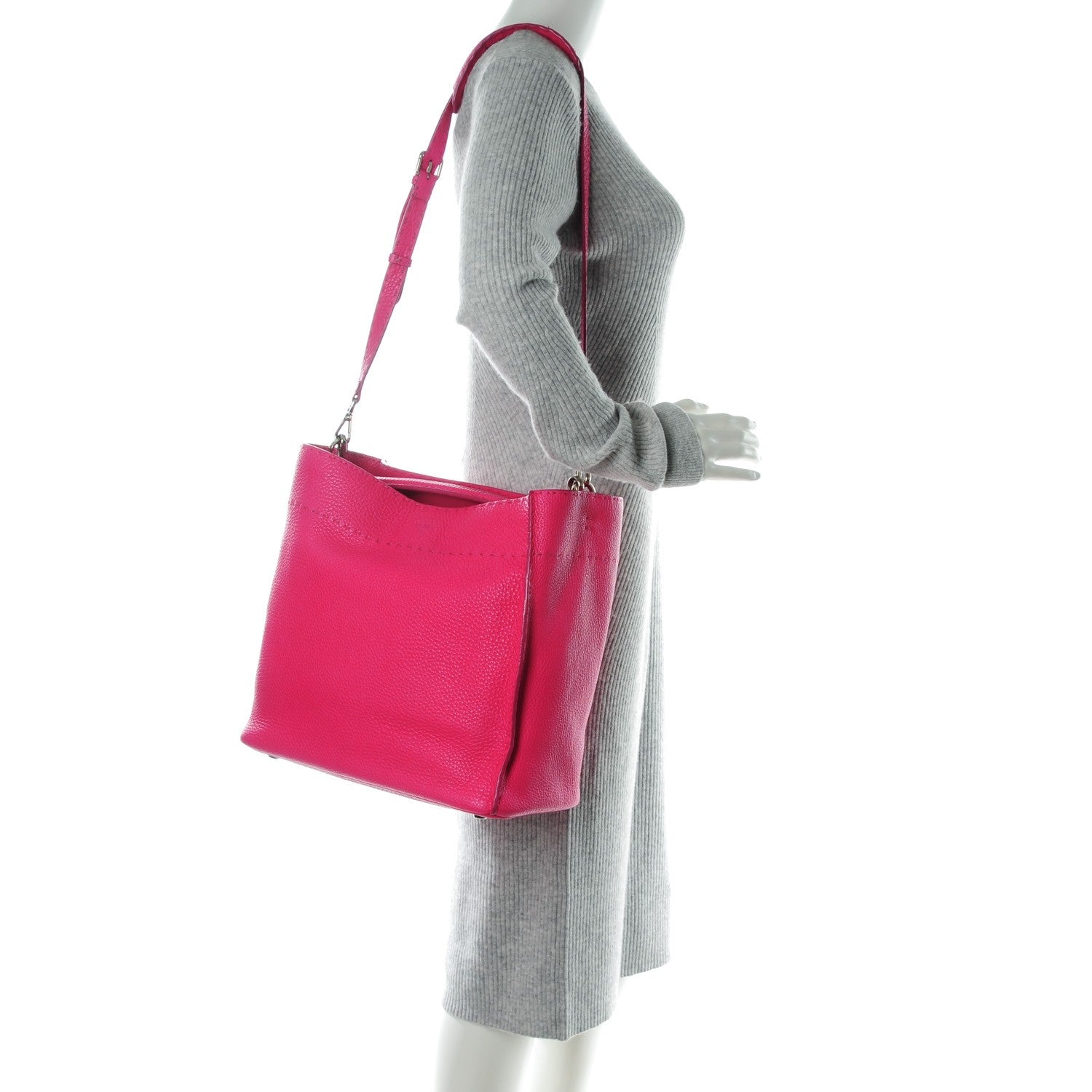 Fendi Cuoio Romano Selleria Large Anna Bucket Bag Fuxia 2 of 9