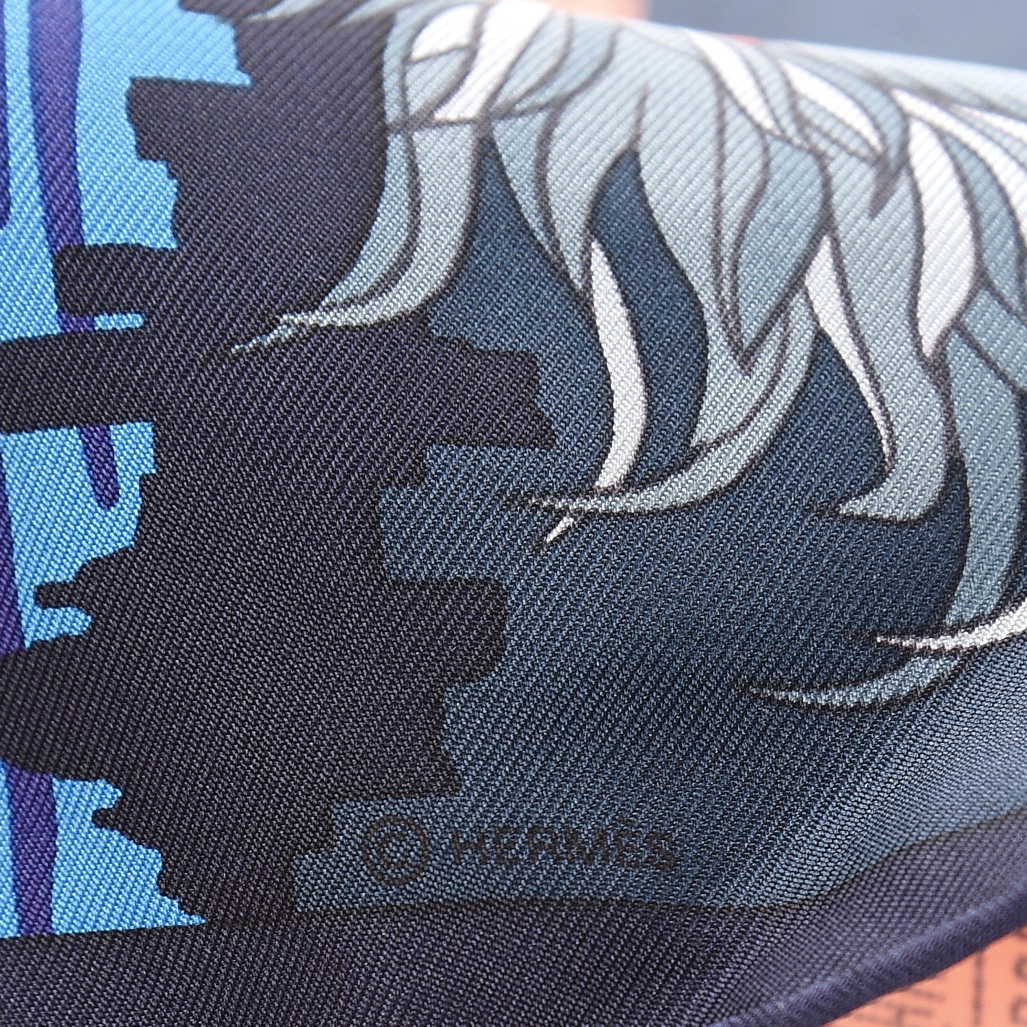 Hermes Silk Space Shopping Au Faubourg Pocket Square Marine Orange Violet 5 of 6