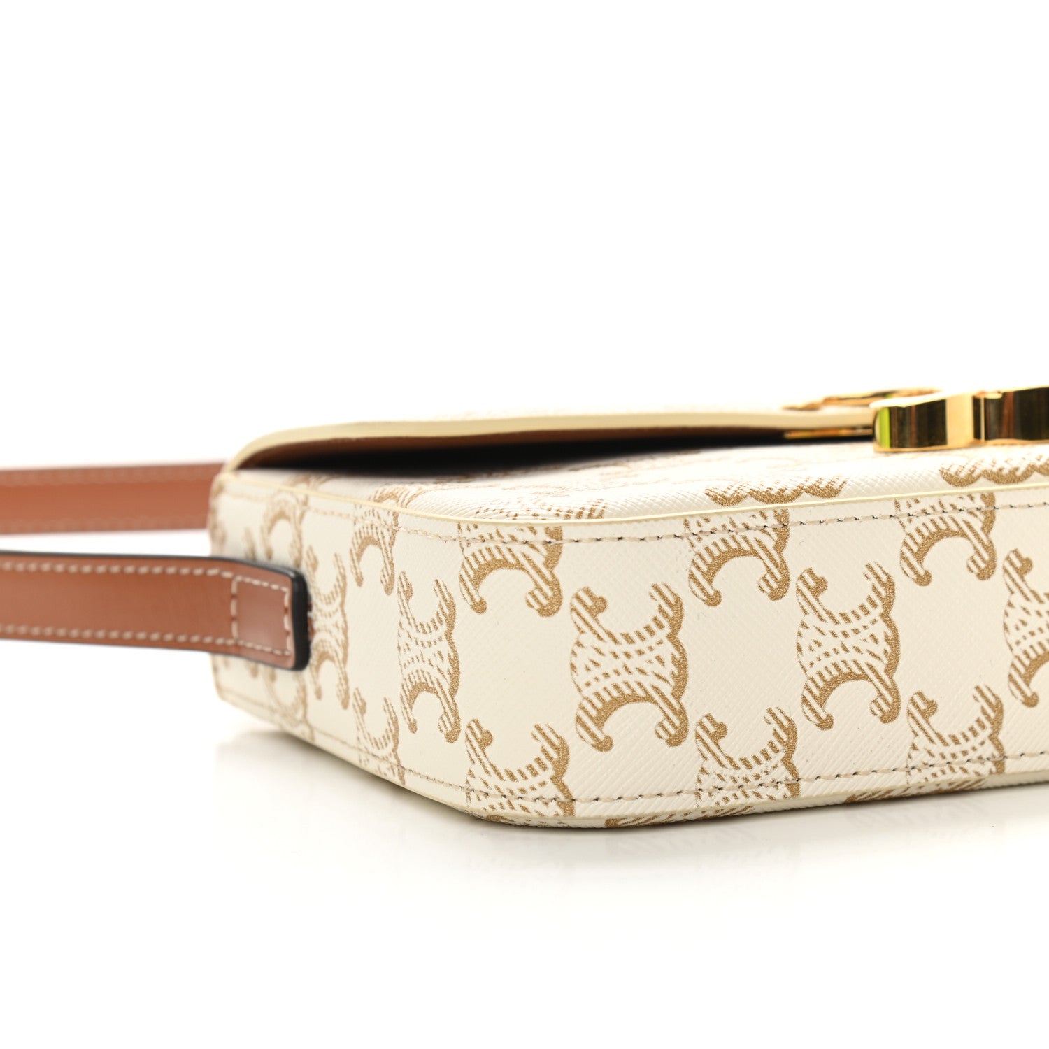 Celine Canvas Calfskin Triomphe Shoulder Bag White 8 of 10