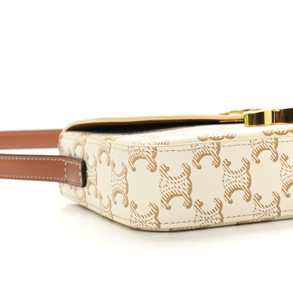 Celine Canvas Calfskin Triomphe Shoulder Bag White 8 of 10
