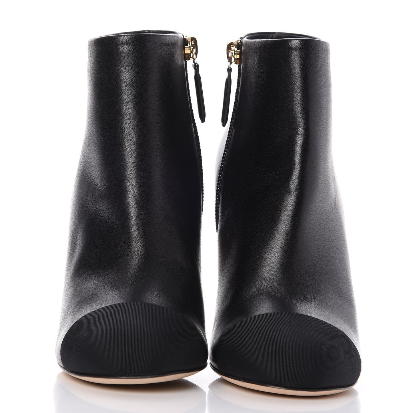 Lambskin Grossgrain Pearl Cap Toe Boots 36 Black