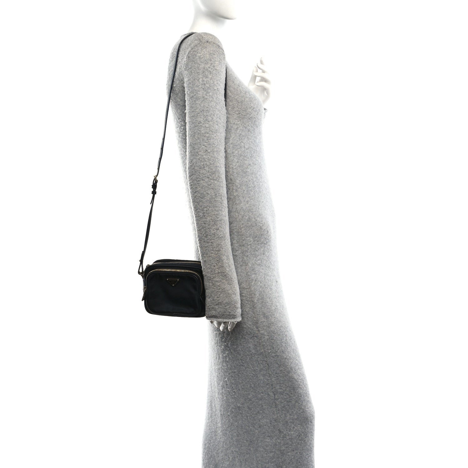 Prada Nylon Vela Saffiano Double Zip Crossbody Black 1886868