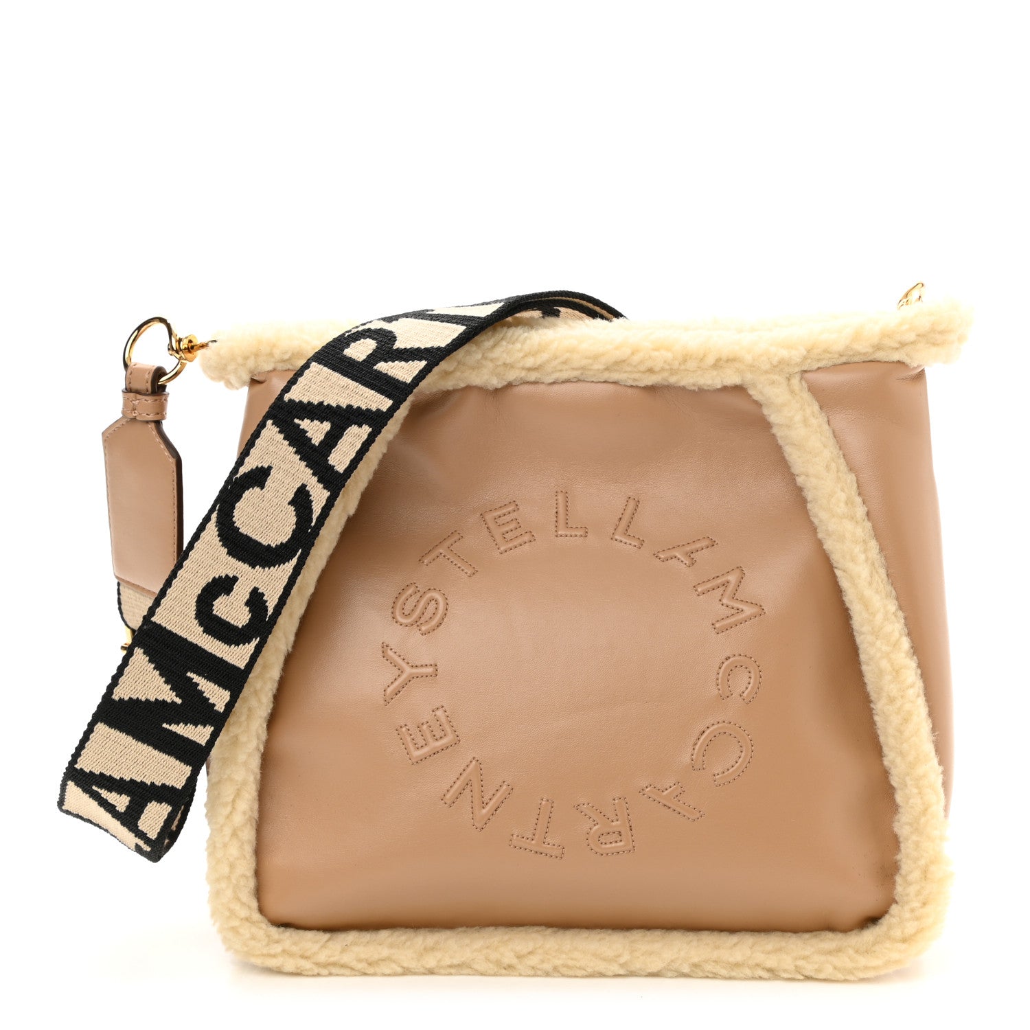 Stella McCartney Eco Alter Nappa Shearling Perforated Logo Mini Crossbody Brown 1 of 7