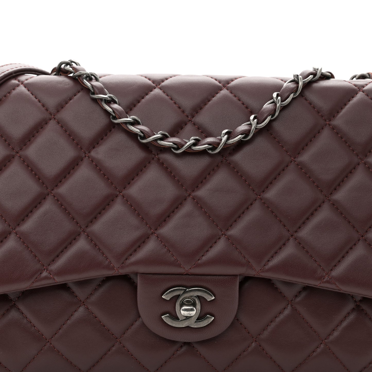 Lambskin Quilted Large Around Pockets Flap Burgundy
