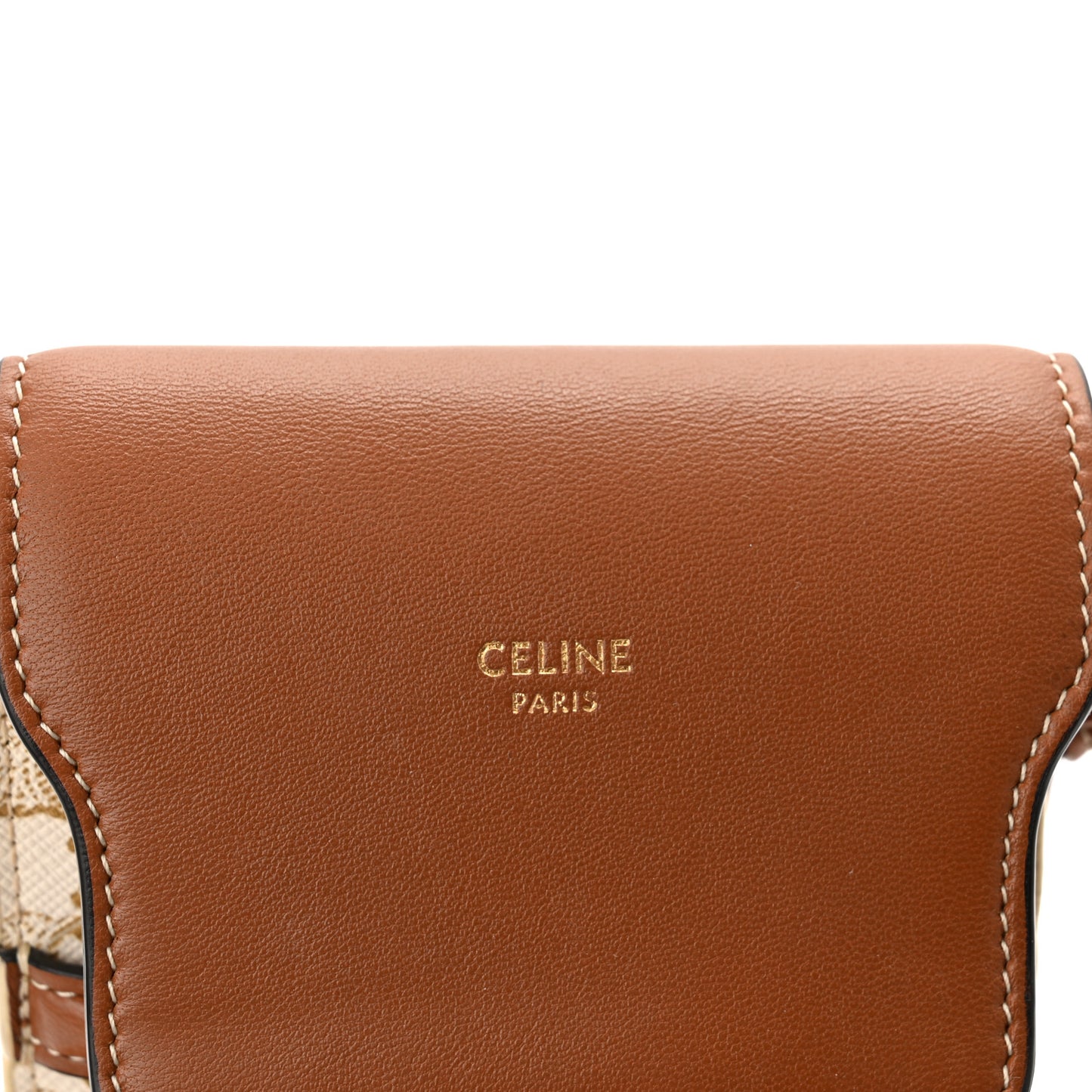 Triomphe Canvas Lambskin Phone Pouch With Flap White Tan
