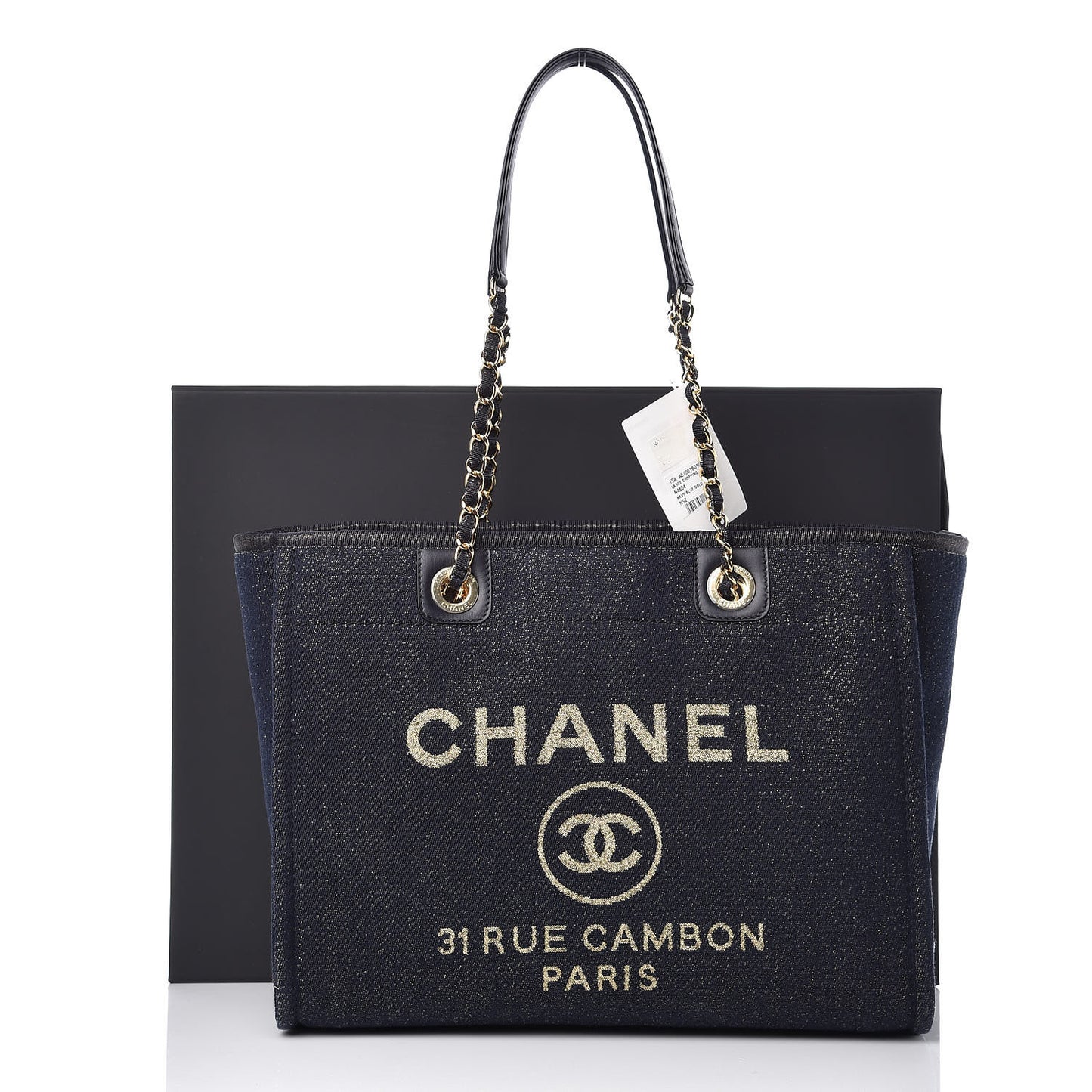 Lurex Canvas Small Deauville Tote Navy Blue Gold