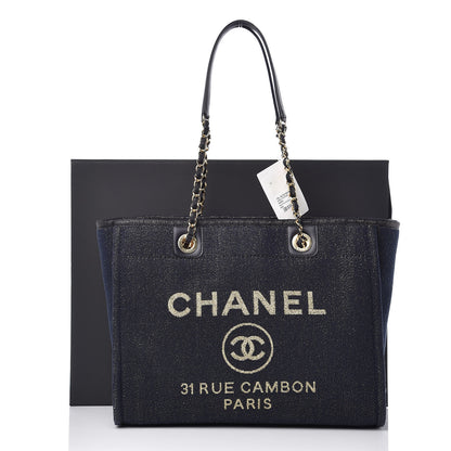 Chanel Lurex Canvas Small Deauville Tote Navy Blue Gold 10 of 10