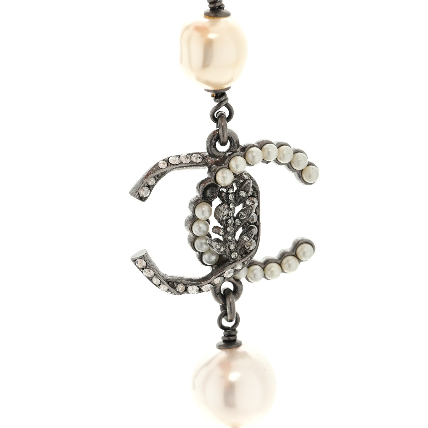 Pearl Bead CC Long Necklace Silver
