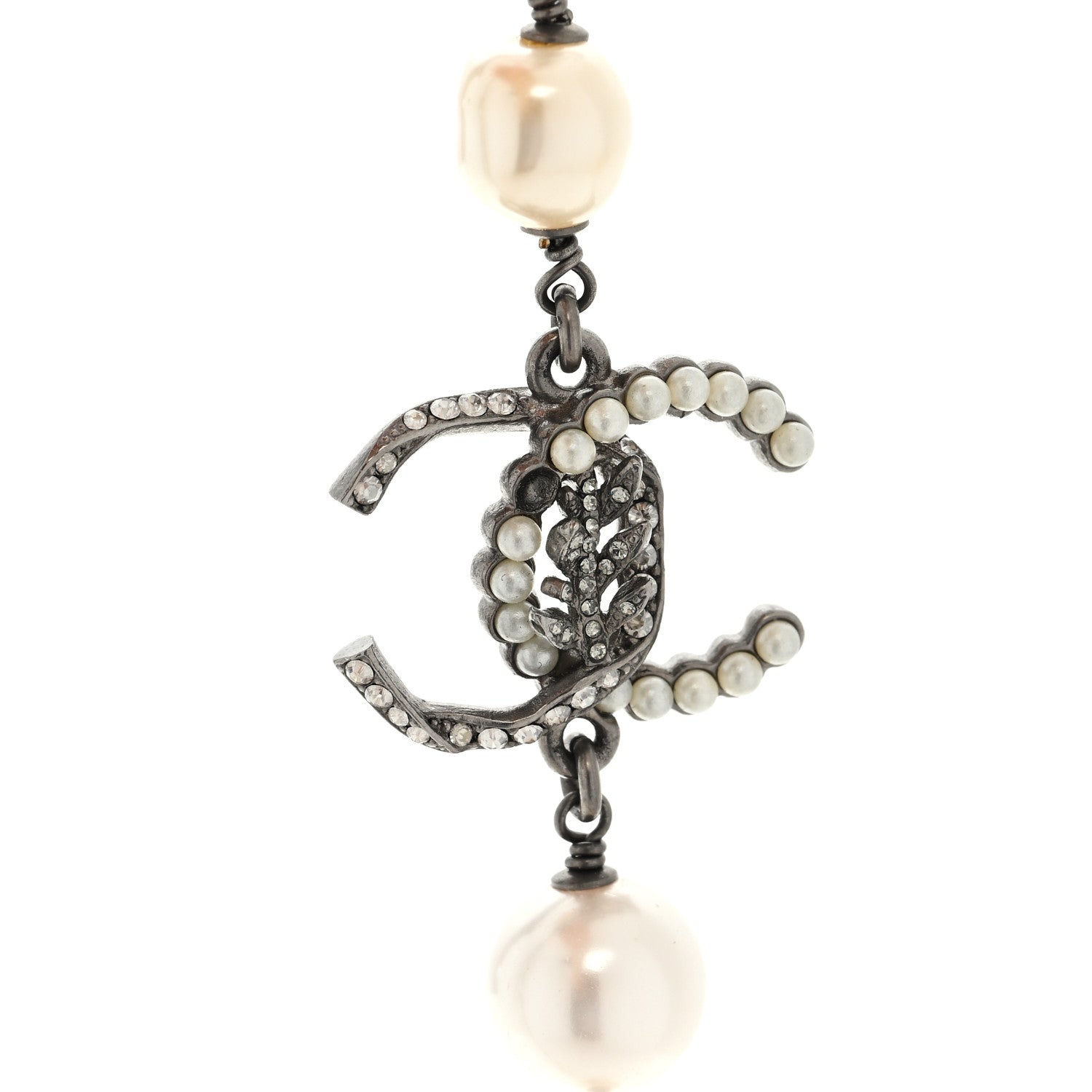 Chanel Pearl Bead CC Long Necklace Silver 5 of 5