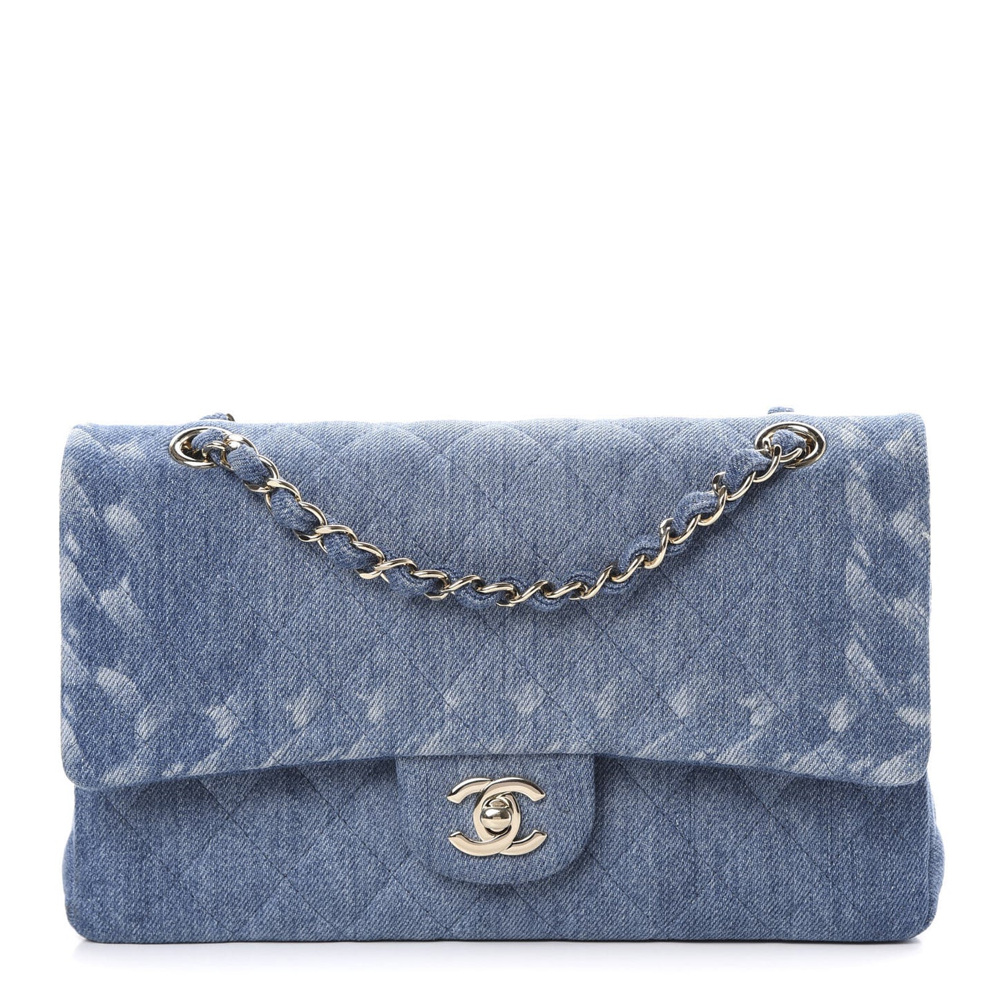 Denim Quilted Medium Double Flap Blue