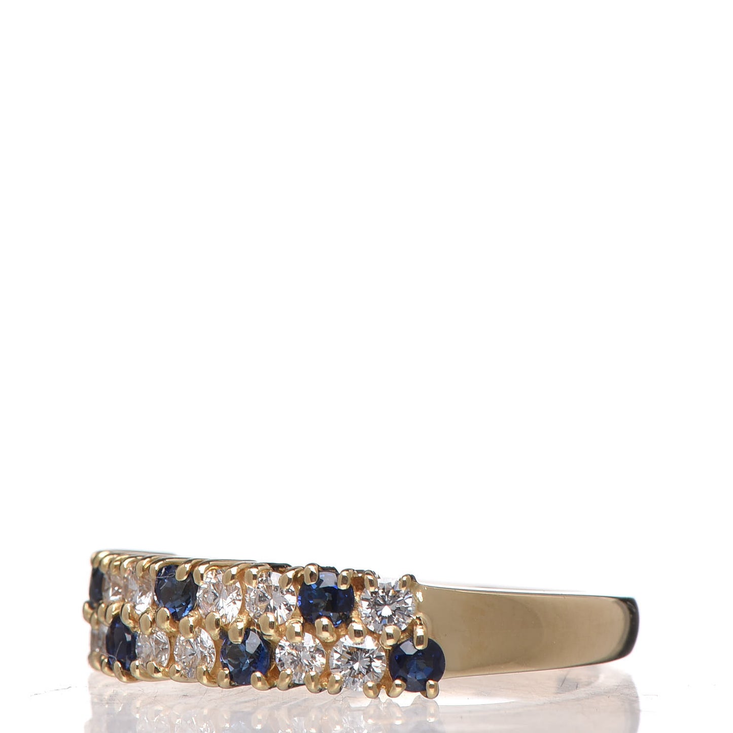 18K Yellow Gold Diamond Sapphire Band Ring 48 4.5