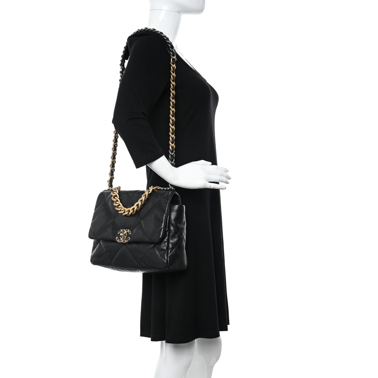 Lambskin Quilted Large Chanel 19 Flap Black