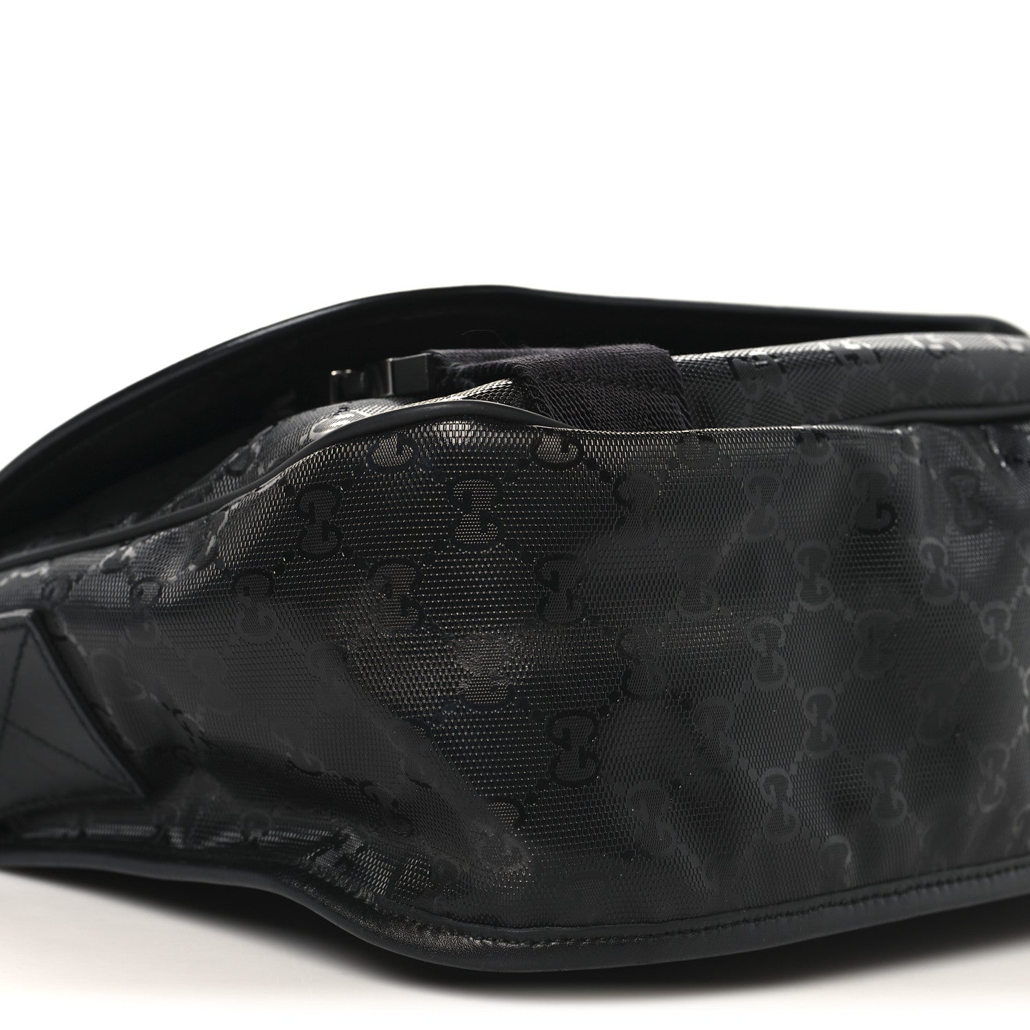 Gucci Imprime Monogram Medium Double Buckle Flap Messenger Bag Black 9 of 10