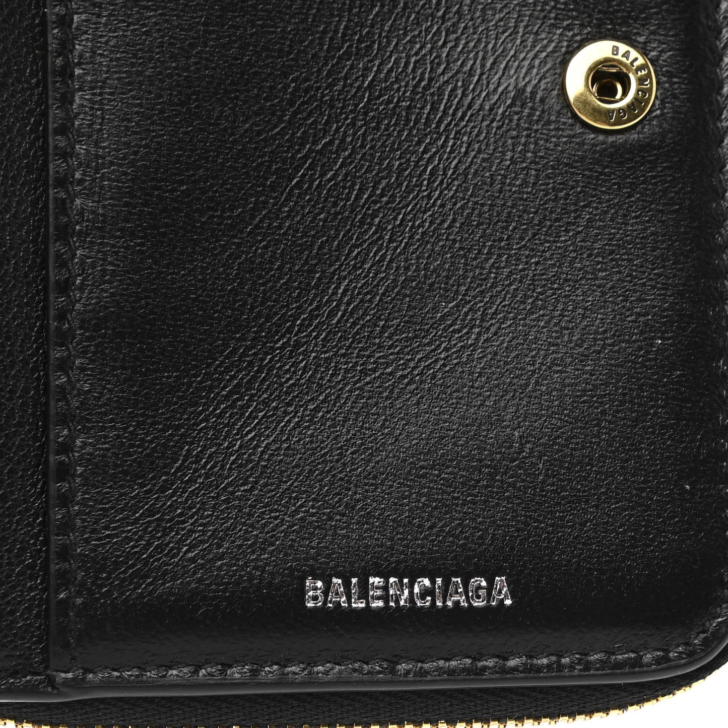 Calfskin Bi-Fold Zip Around Compact Wallet Black