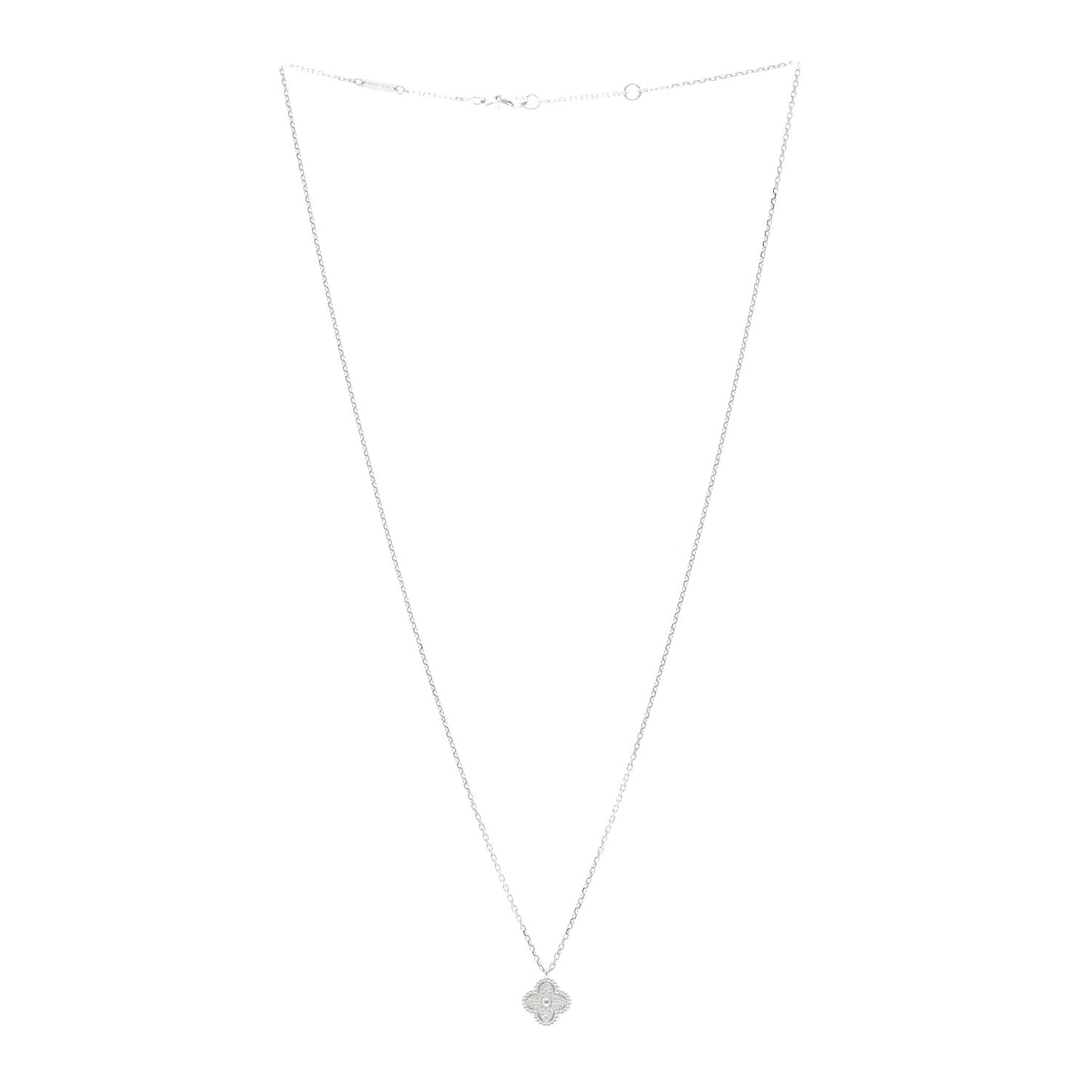 18K White Gold Diamond Sweet Alhambra Pendant Necklace