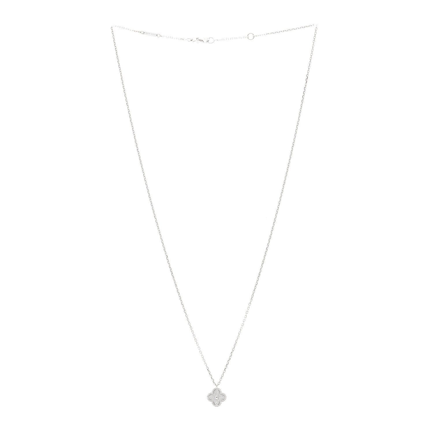 Van Cleef & Arpels 18K White Gold Diamond Sweet Alhambra Pendant Necklace 3 of 4