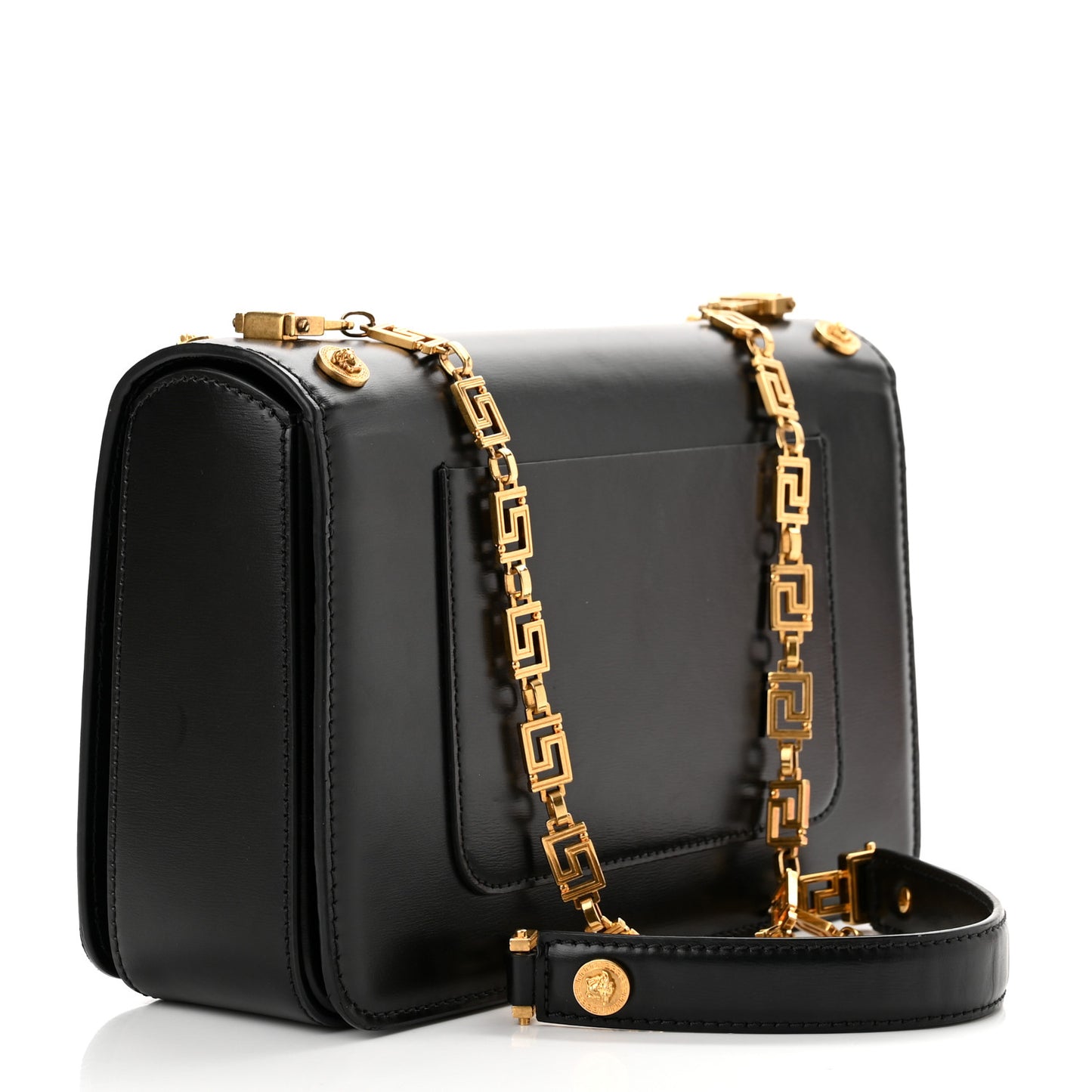 Calfskin Medallion Tribute Chain Shoulder Bag Black