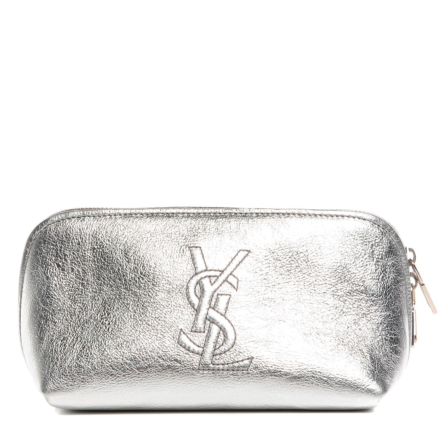 Saint Laurent Metallic Leather Belle de Jour Cosmetic Case Dark Silver 1 of 8