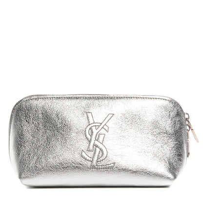 Saint Laurent Metallic Leather Belle de Jour Cosmetic Case Dark Silver 1 of 8