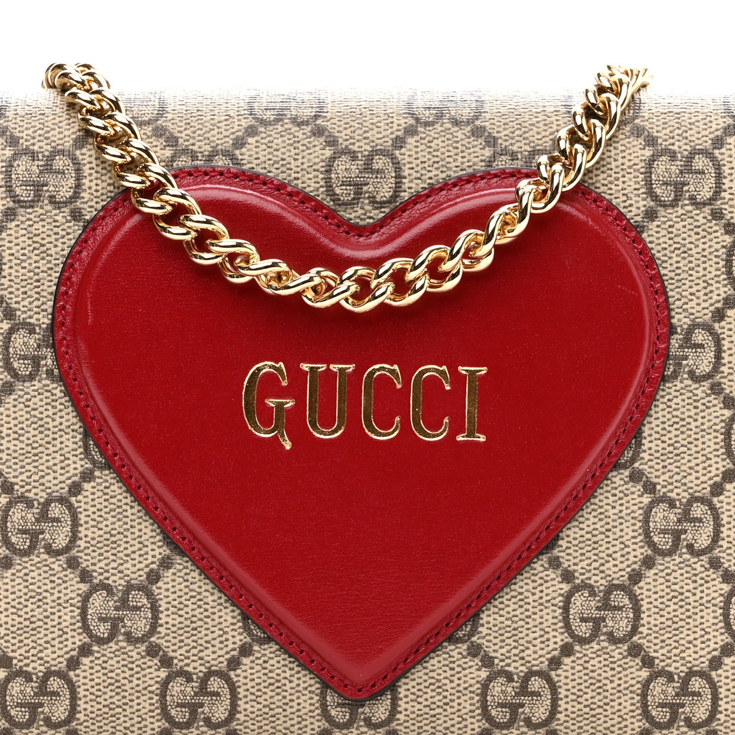 Gucci GG Supreme Monogram Script Logo Heart Wallet on Chain Beige Brown 7 of 10