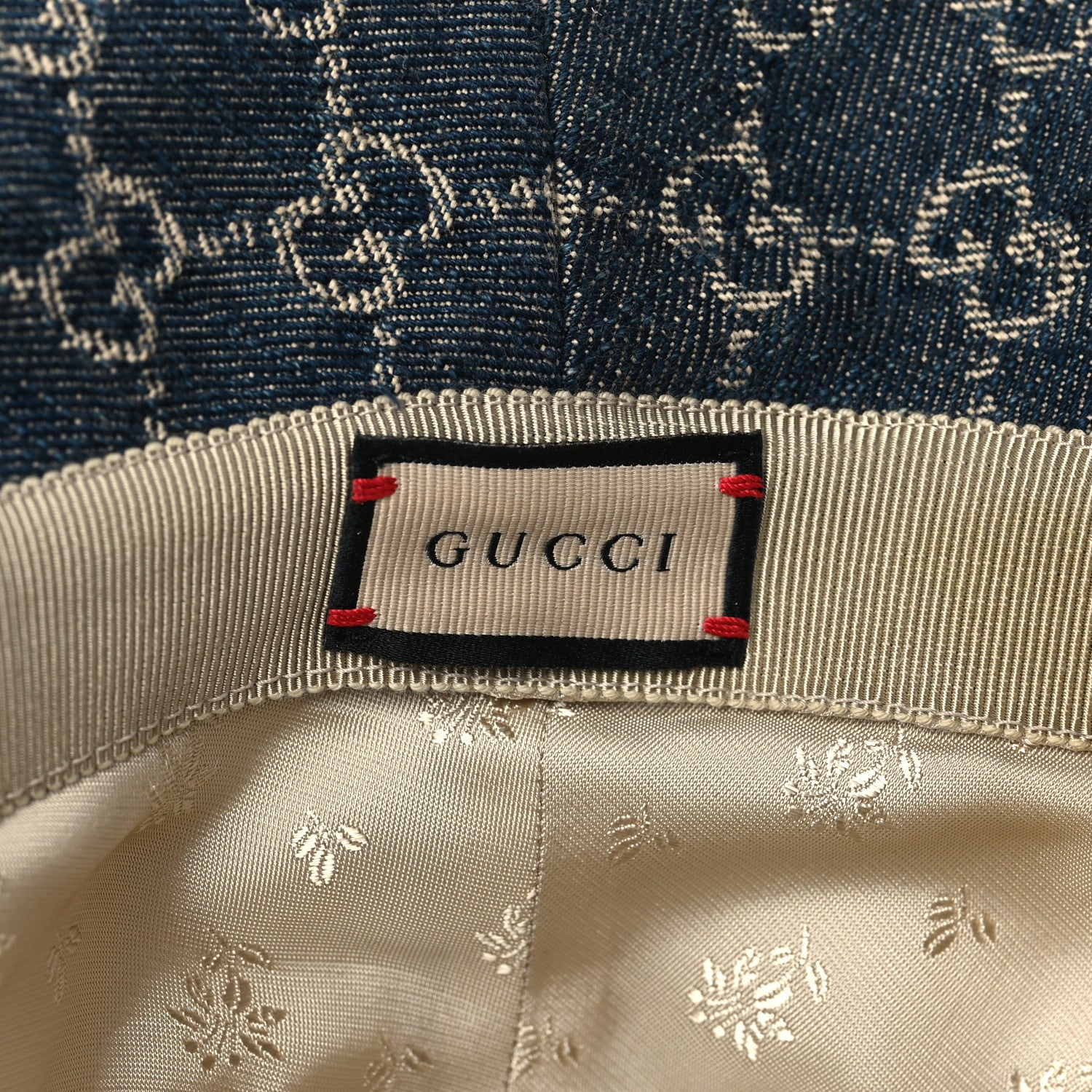 Gucci Washed Jacquard Denim Nappa GG Monogram Oscar Bucket Hat M Denim Cuir 8 of 8
