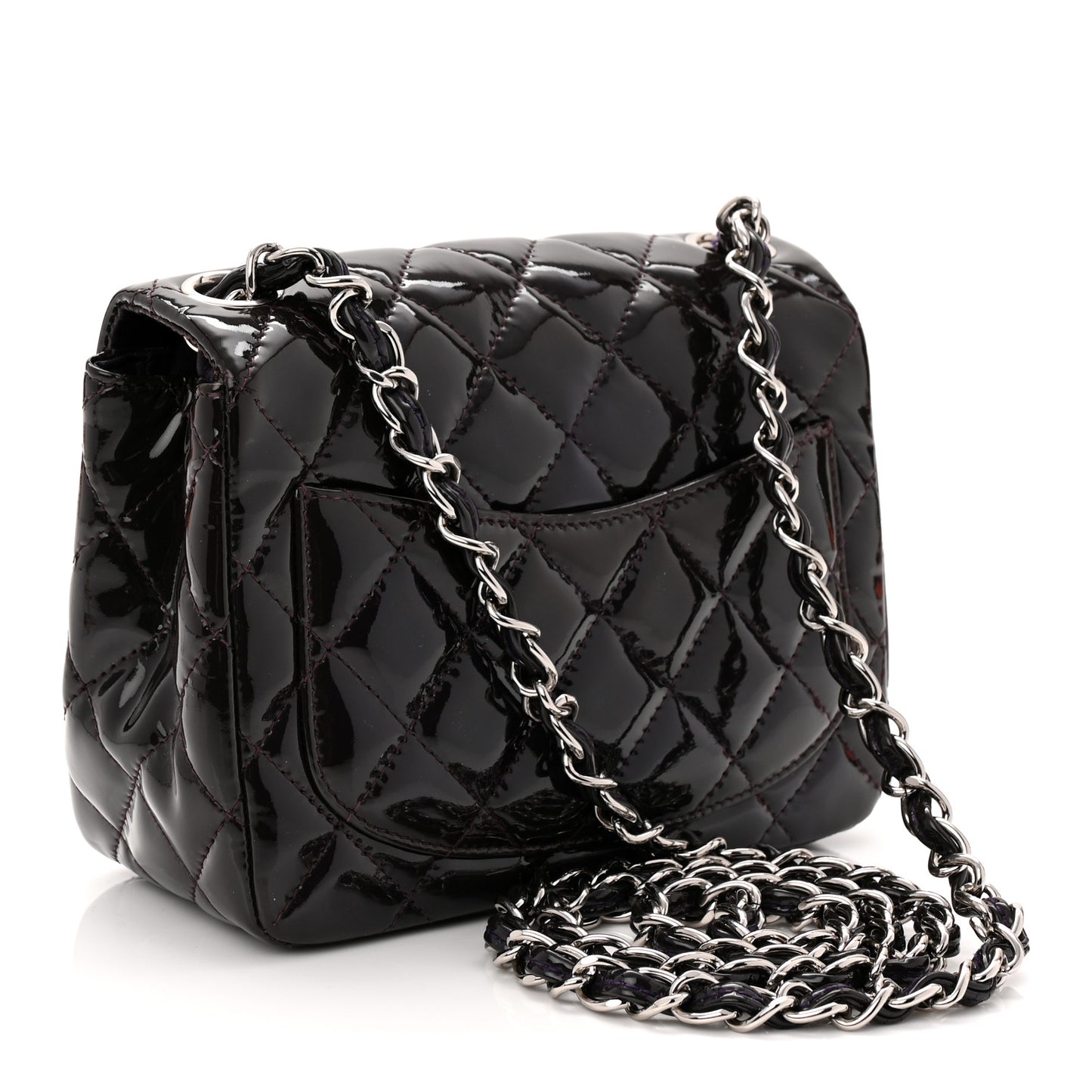 Patent Quilted Mini Square Flap Purple
