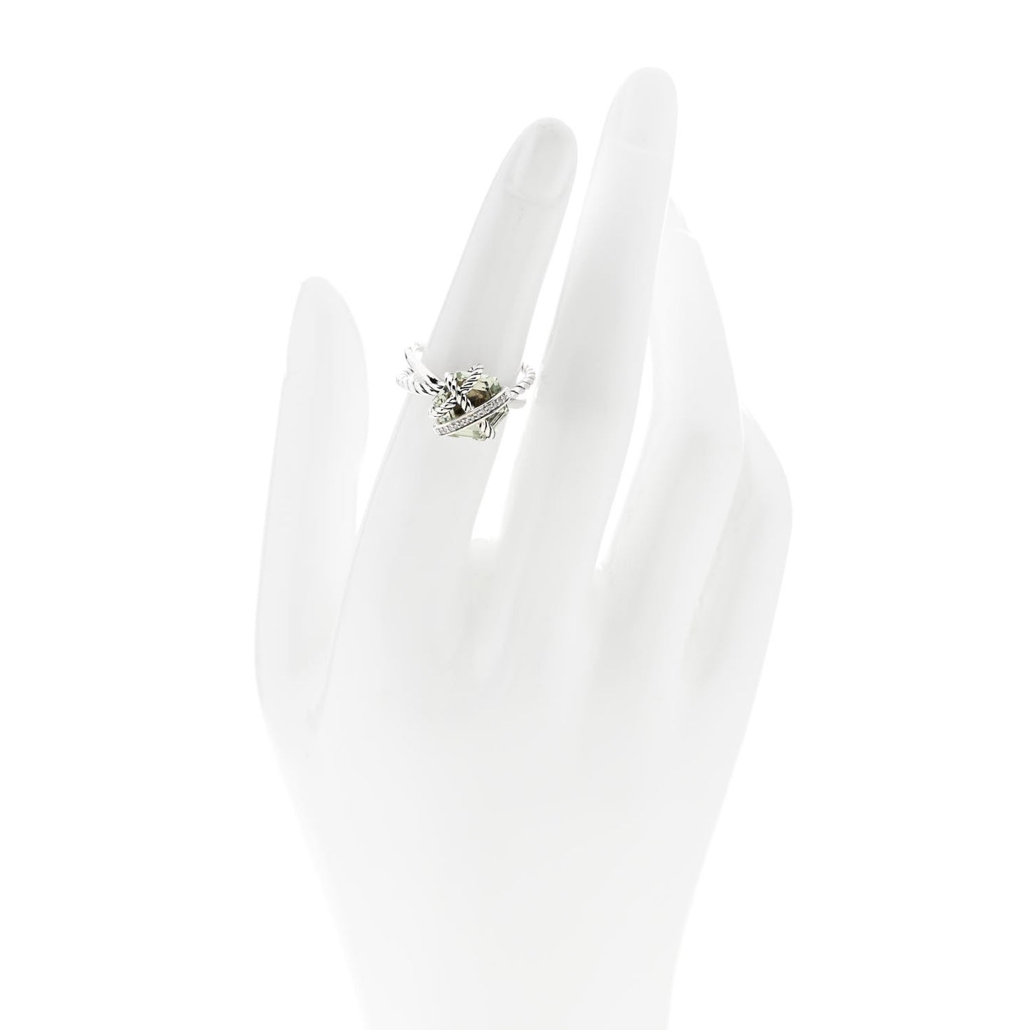 Sterling Silver Diamond Prasiolite 10mm Cable Wrap Ring 50 5.25