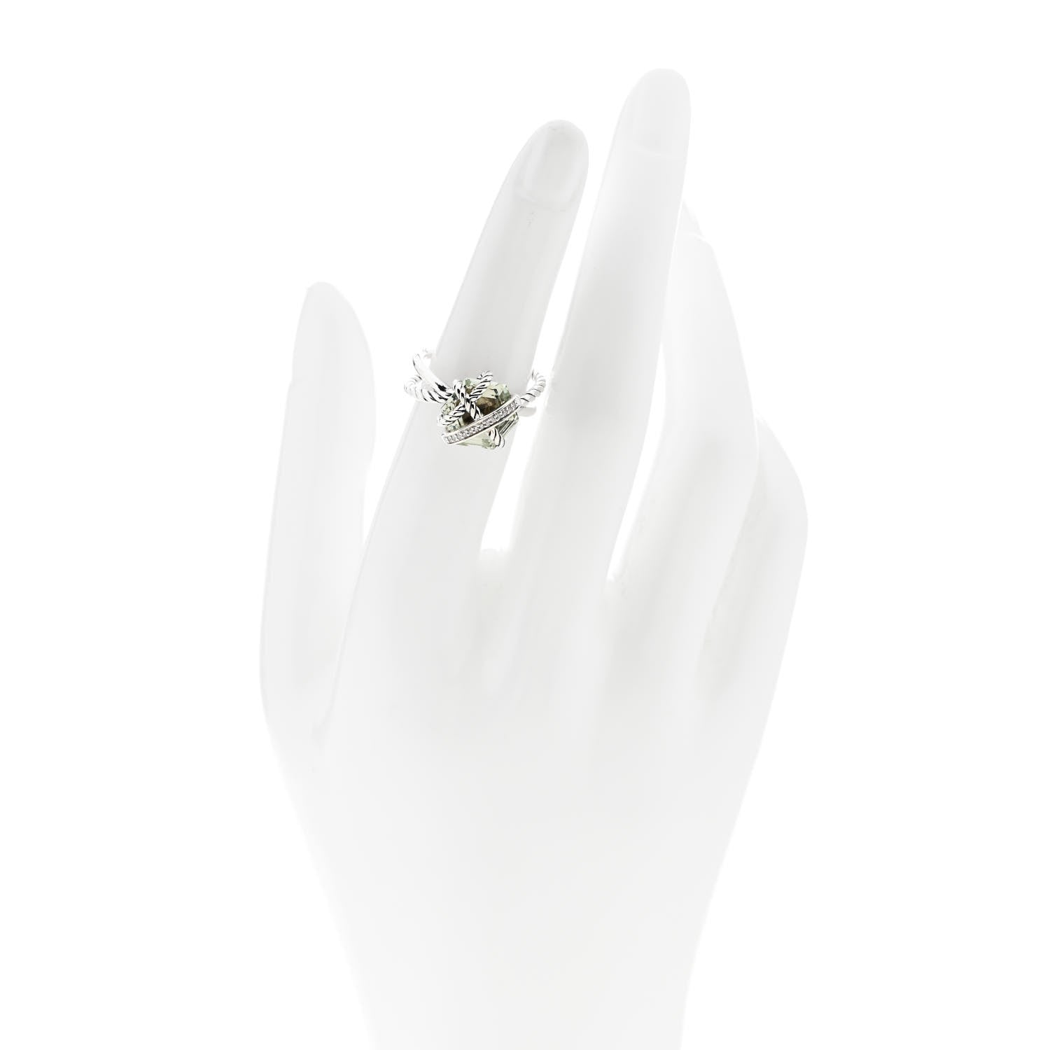 David Yurman Sterling Silver Diamond Prasiolite 10mm Cable Wrap Ring 50 5.25 2 of 5
