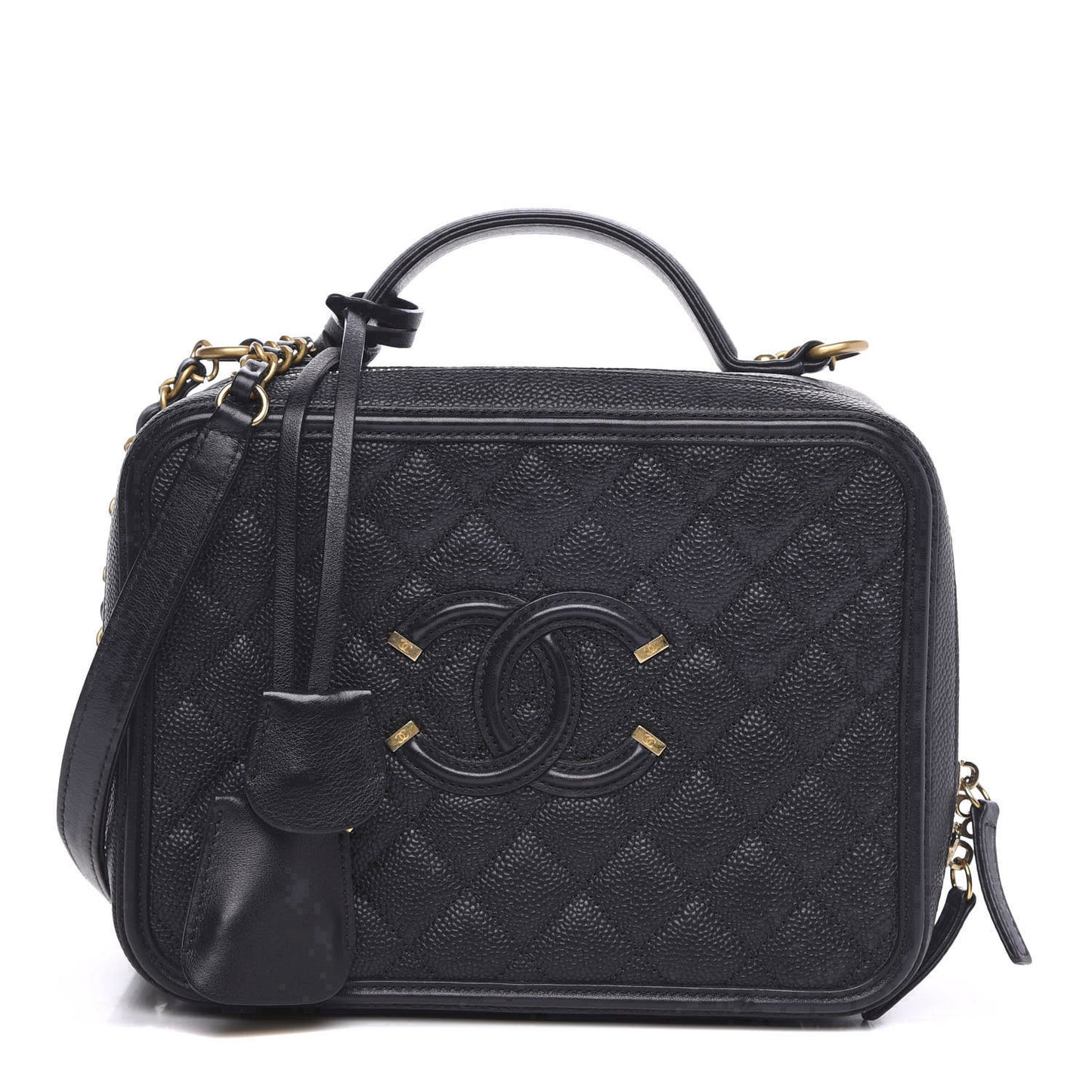 Caviar Quilted Large CC Filigree Vanity Case Navy