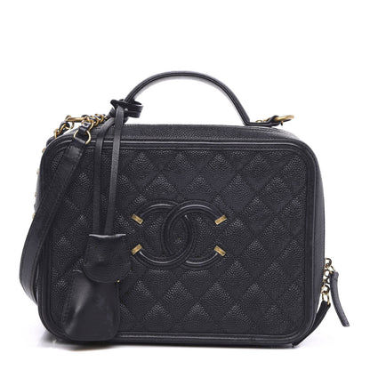 Chanel Caviar Quilted Large CC Filigree Vanity Case Navy 1 of 12