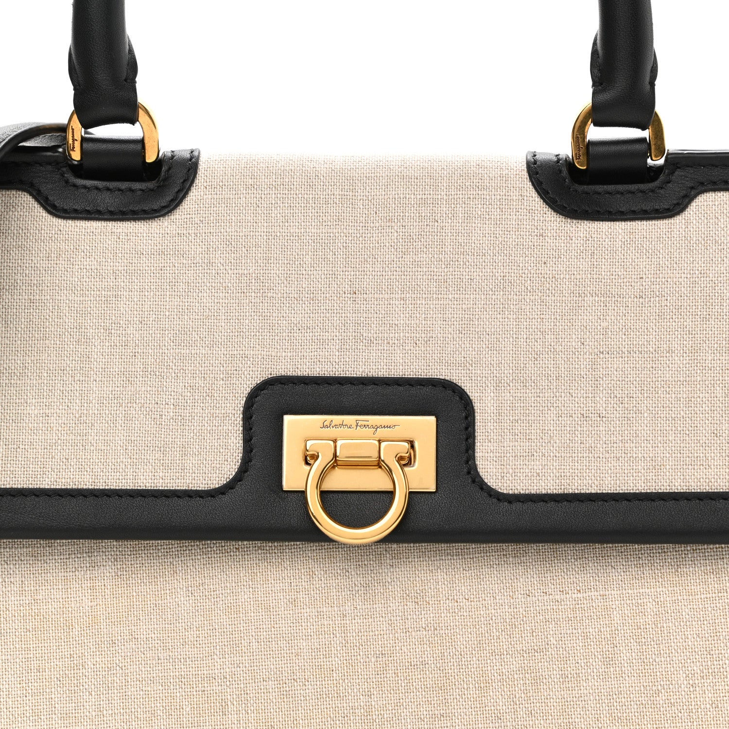 Salvatore Ferragamo Calfskin Trifolio Kuban Beige Black 7 of 9