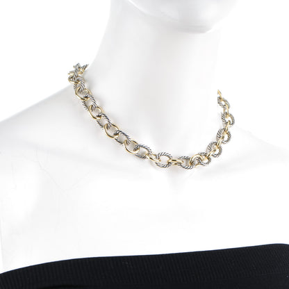 David Yurman Sterling Silver 18K Yellow Gold 12mm Large Oval Link Necklace 2 of 6