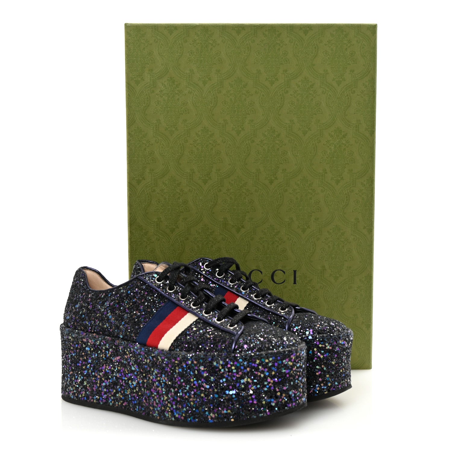 Gucci Glitter Womens Peggy Platform Sneakers 39 Purple 9 of 9