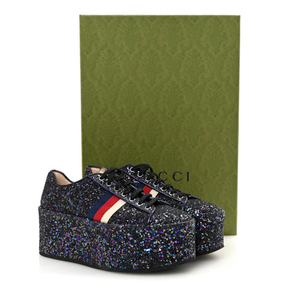 Gucci Glitter Womens Peggy Platform Sneakers 39 Purple 9 of 9