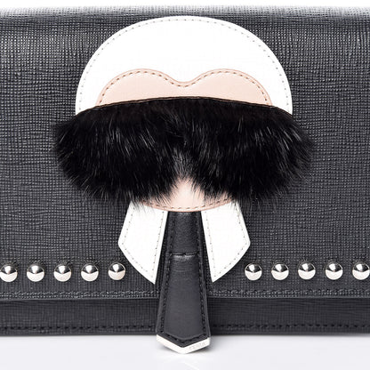 Fendi Vitello Elite Mink Fur Studded Karlito Tube Wallet on Chain Black 10 of 11