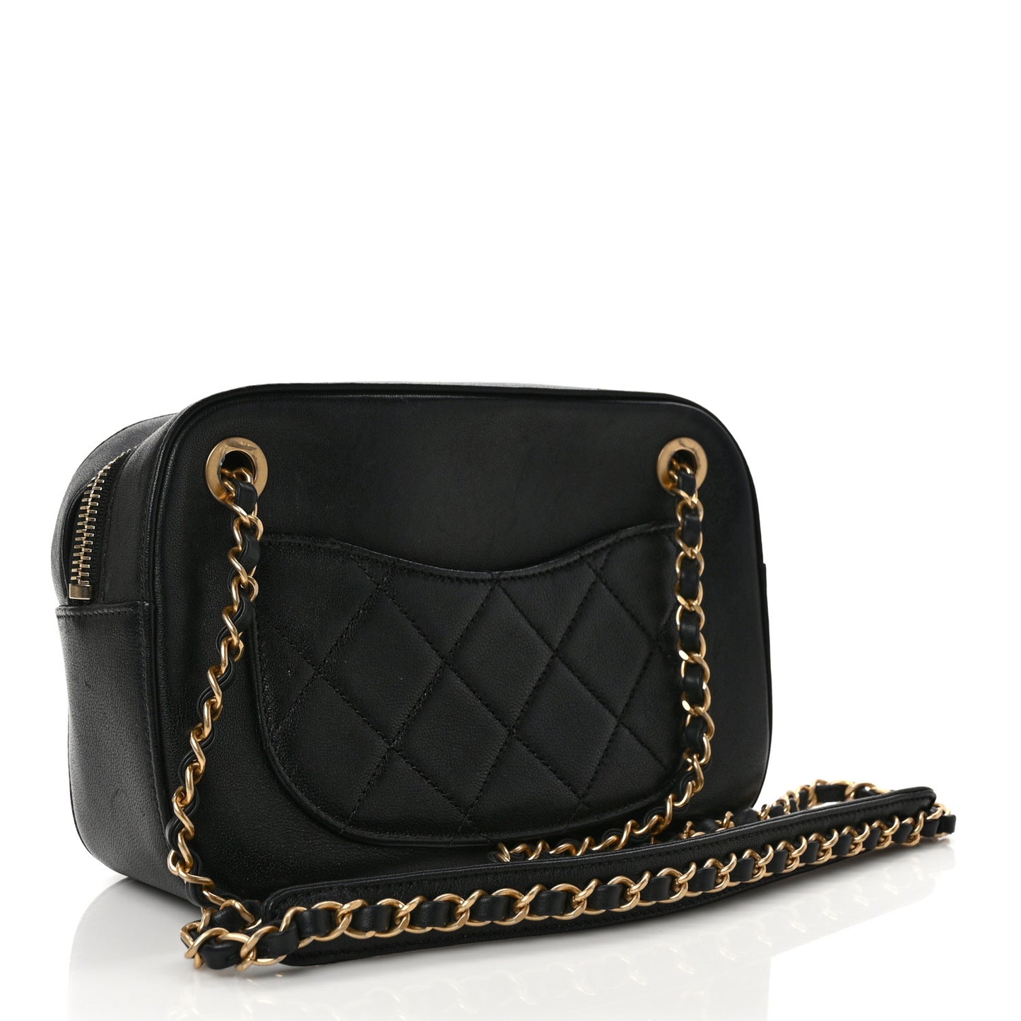 Goatskin Quilted Chanel 19 Camera Case Black