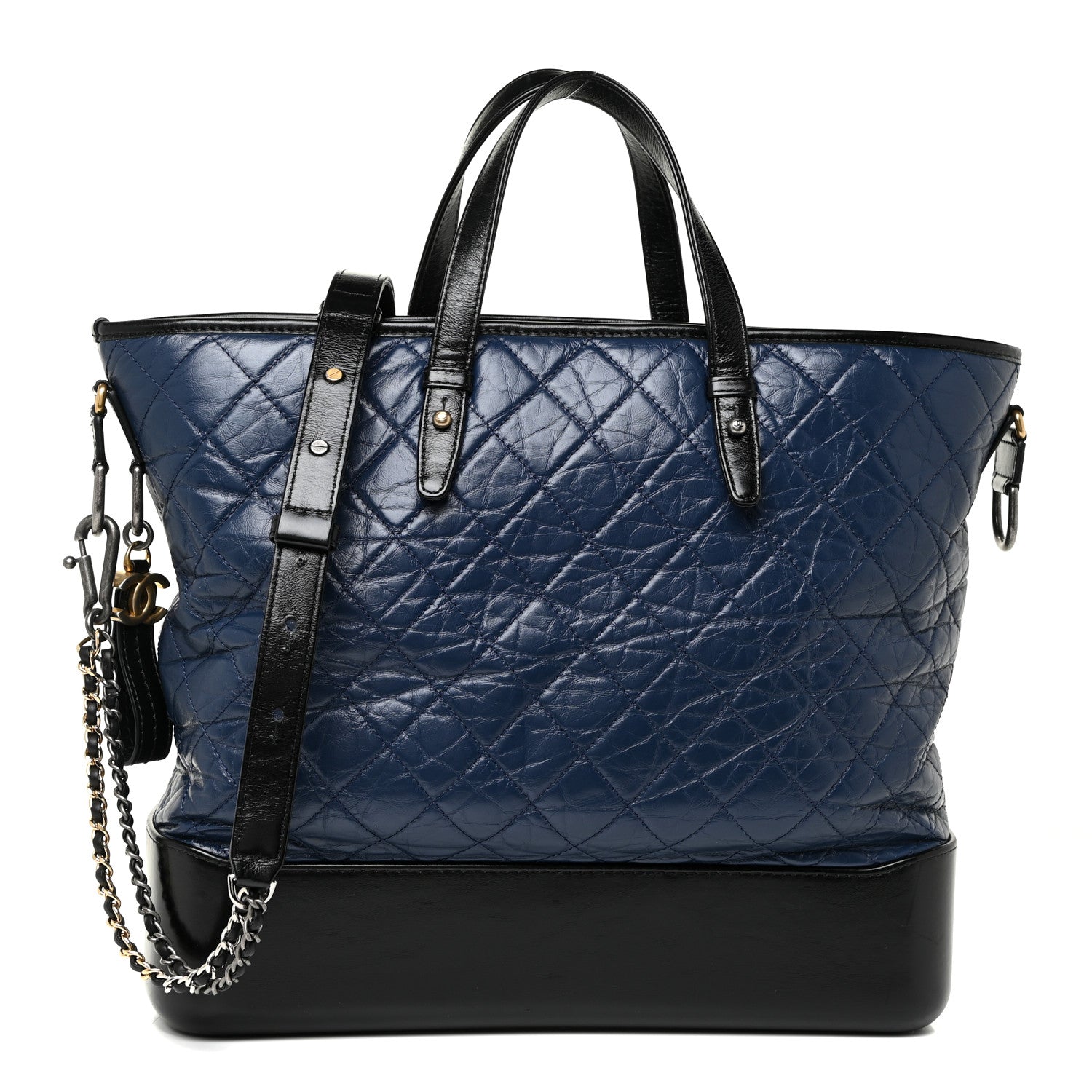 Chanel Aged Calfskin Quilted Large Gabrielle Shopping Tote Navy Black 1 of 25