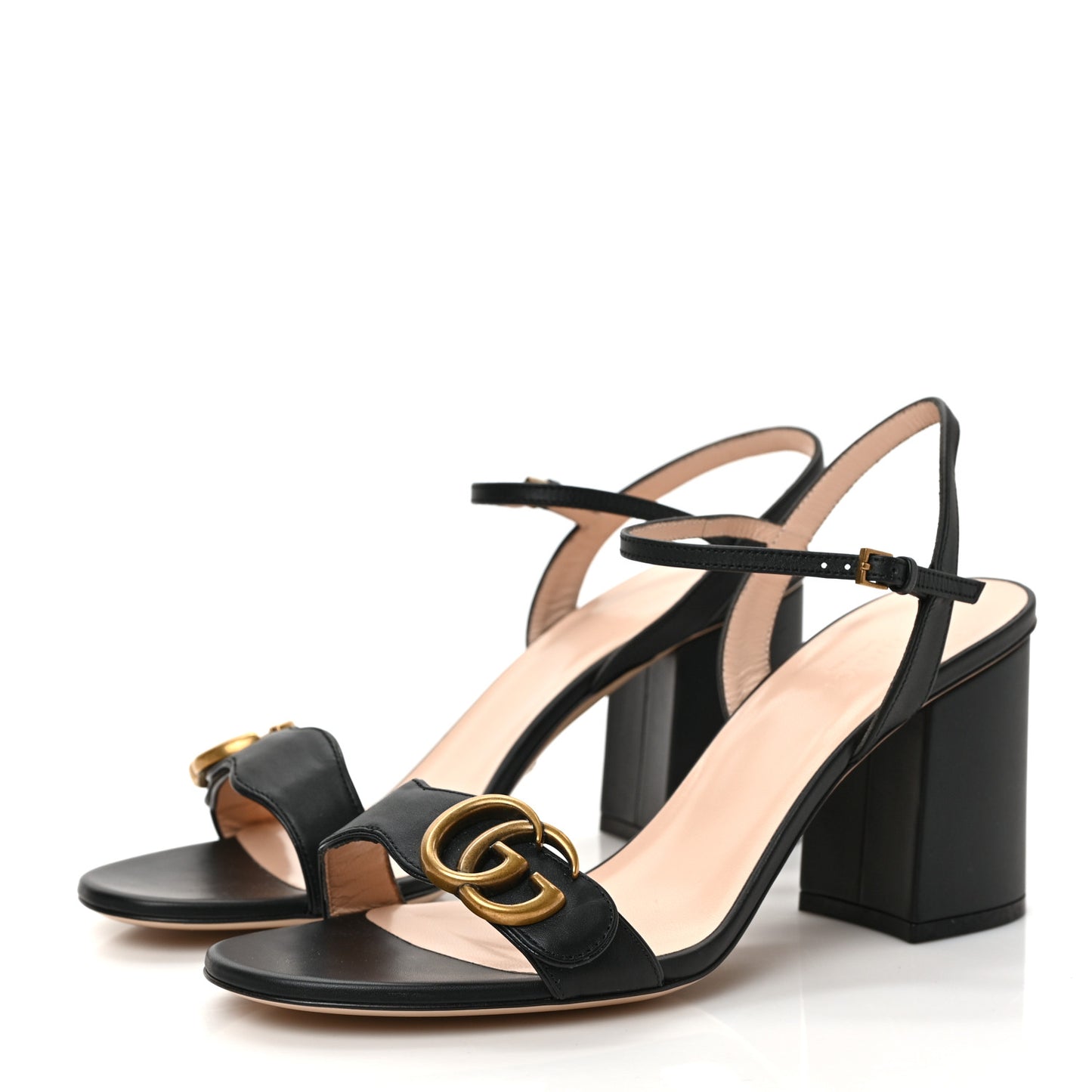 Lifford Calfskin GG Marmont Ankle Wrap 75mm Sandals 39 Black