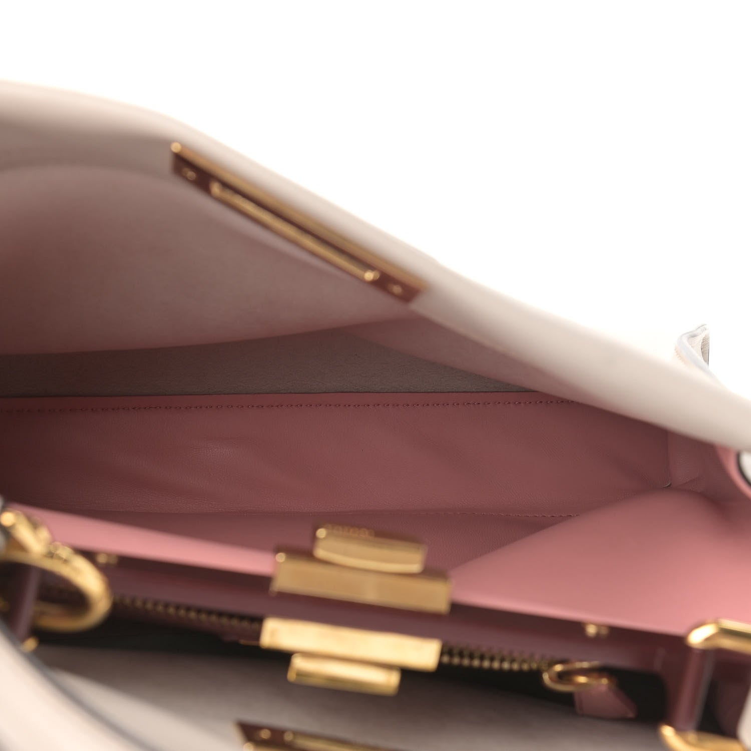 Fendi Vitello Seta Shiny Nappa Medium Peekaboo Iconic Satchel Grigio Polvere Bois de Rose 5 of 13