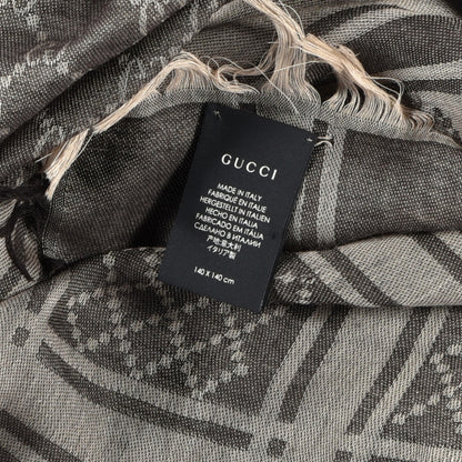 Gucci Wool Silk GG Monogram Diamante Plaid Surviee Shawl Beige Dark Brown 3 of 7