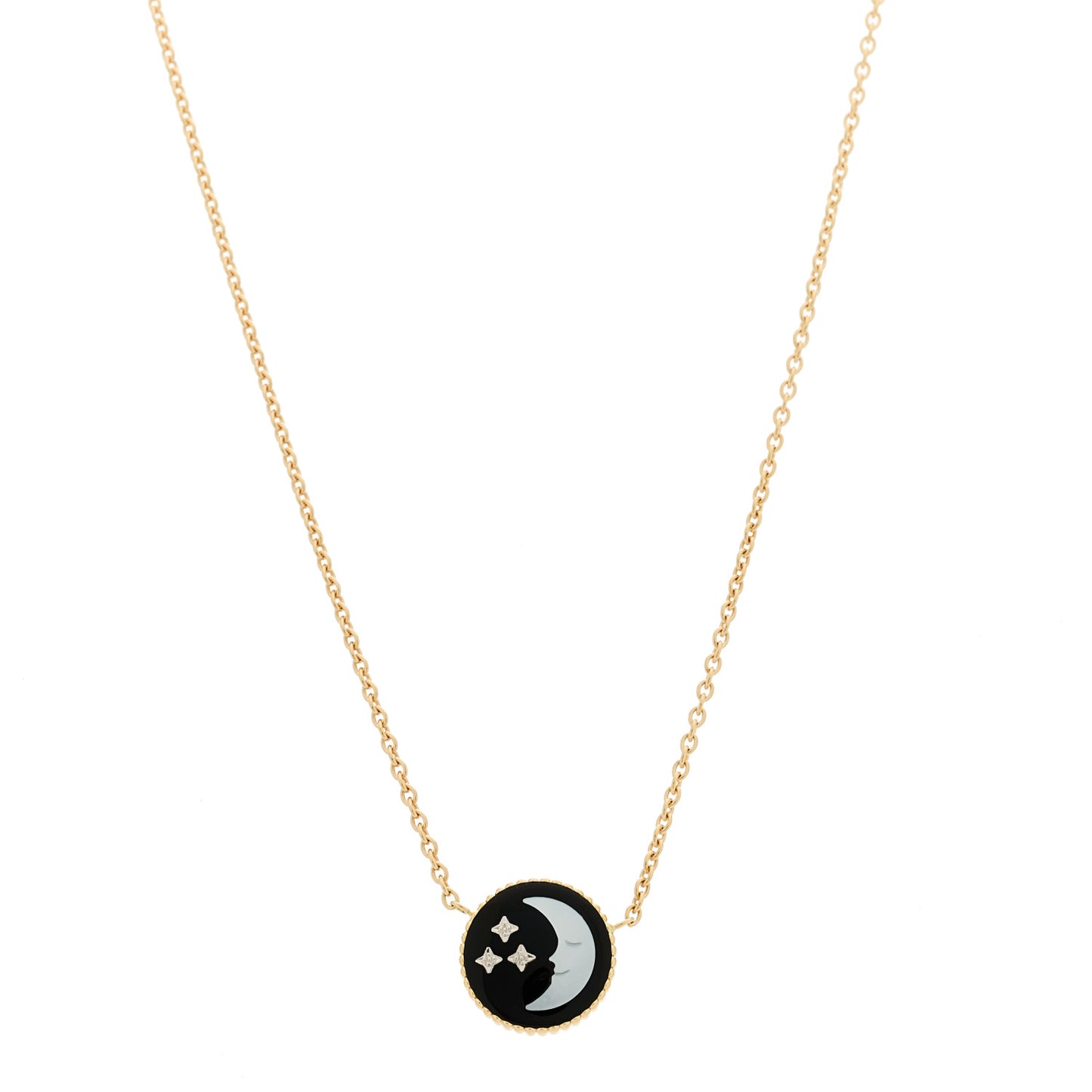 18K Yellow Gold Diamond Black Onyx Mother of Pearl Rose Celeste Pendant Necklace
