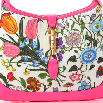 Gucci Canvas Flora Medium Jackie Hobo Fuchsia 8 of 13