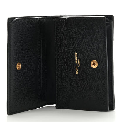 Saint Laurent Grain De Poudre Matelasse Chevron Monogram Card Case Black 5 of 7