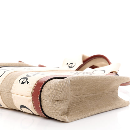 Chloe Linen Calfskin Small Woody Ribbon Tote With Strap White Brown 12 of 12