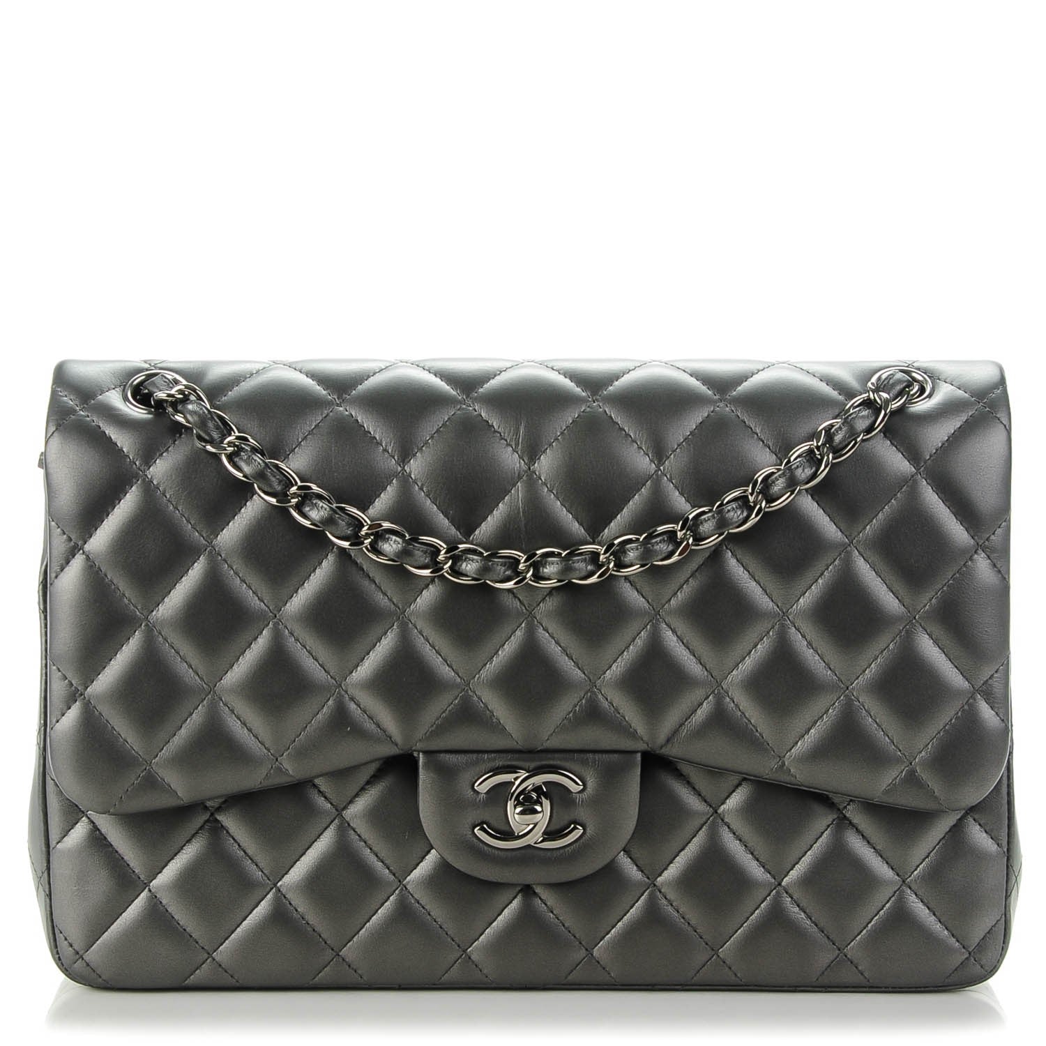Chanel Lambskin Quilted Jumbo Double Charcoal Grey 1 of 9